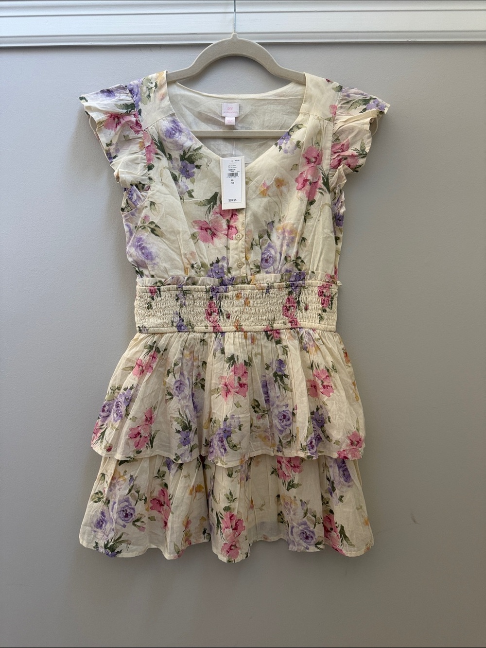 NWT Girls Loveshack x Gap Ruffle Tiered Dress - Cream w/ Pink & Purple Flowers